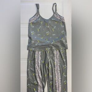 Nanette Lepore Gray Lace Floral Pajama Set Tank Top Pants Size Medium